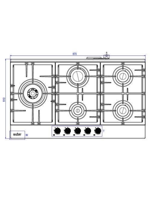 Piano Cottura gas 5 fuochi 90 cm acciaio inox Samet Nettuno90