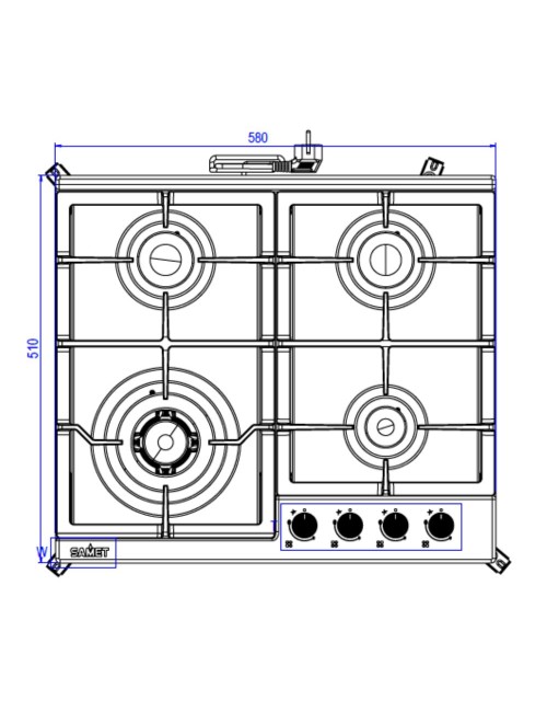 Piano Cottura gas 4 fuochi 60 cm acciaio inox Samet Sansone60