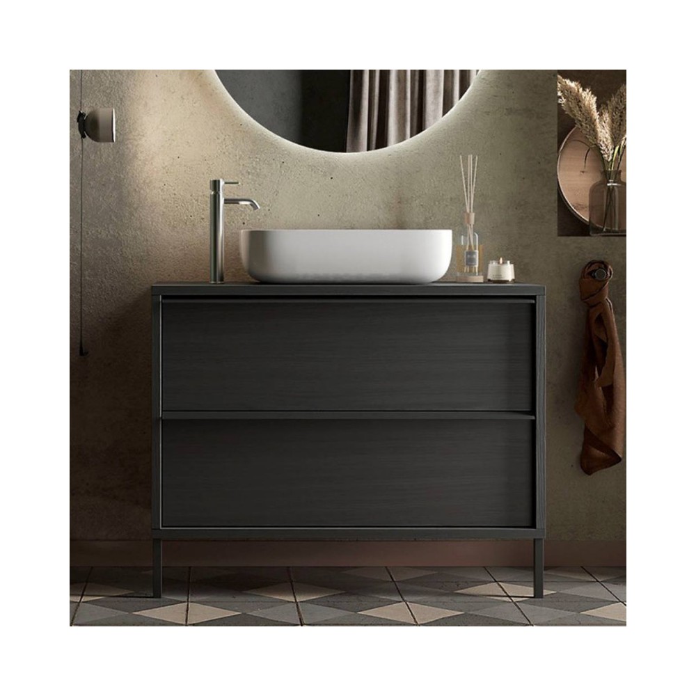 Mobile bagno 2 cassetti Adam105 colore nero frassinato 105x43x78H