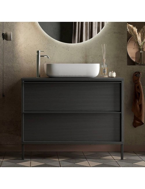 Mobile bagno 2 cassetti Adam105 colore nero frassinato 105x43x78H