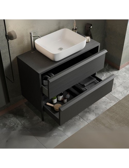 Mobile bagno 2 cassetti Adam105 colore nero frassinato 105x43x78H