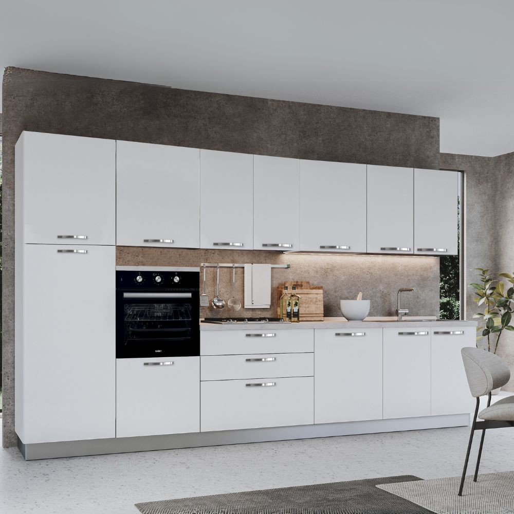 Cucina Petunia 360 cm con elettrodomestici inclusi Petunia colore bianco lucido