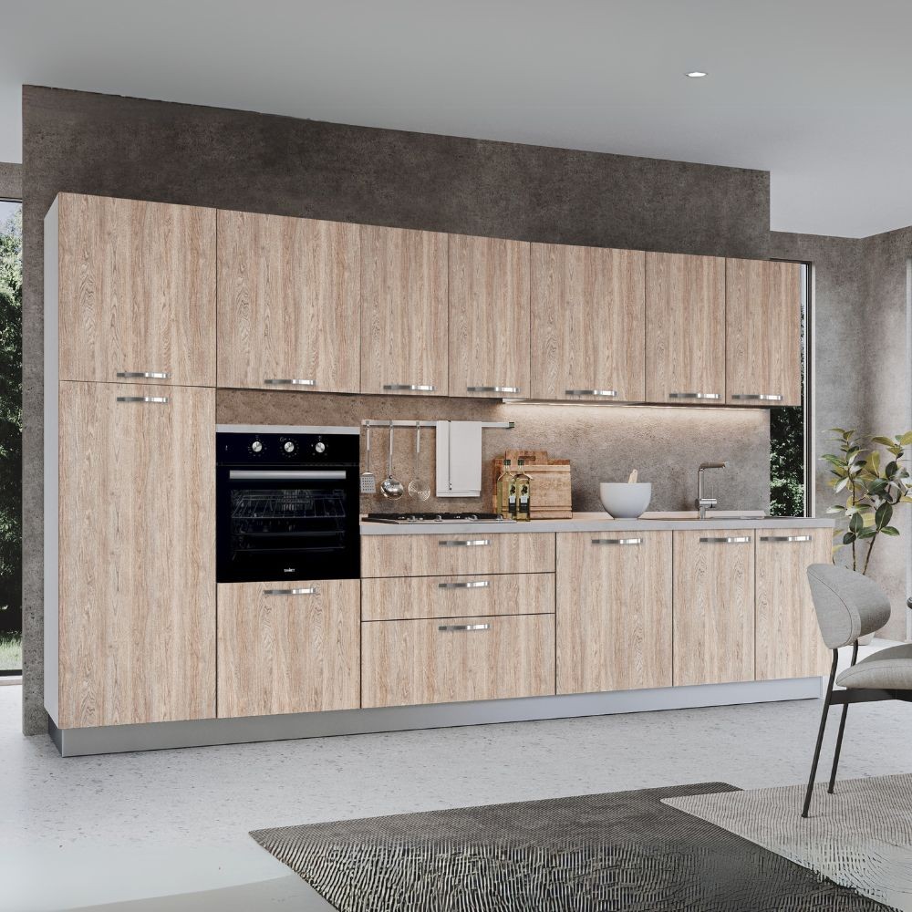 Cucina Petunia 360 cm con elettrodomestici inclusi Petunia colore rovere gessato naturale