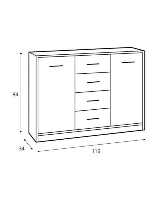 Madia stile scandinavo 2 ante e 4 cassetti colore rovere sonoma Nepo 119x34x84h