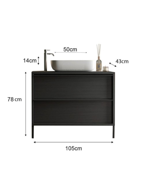 Mobile bagno 2 cassetti Adam105 colore nero frassinato 105x43x78H