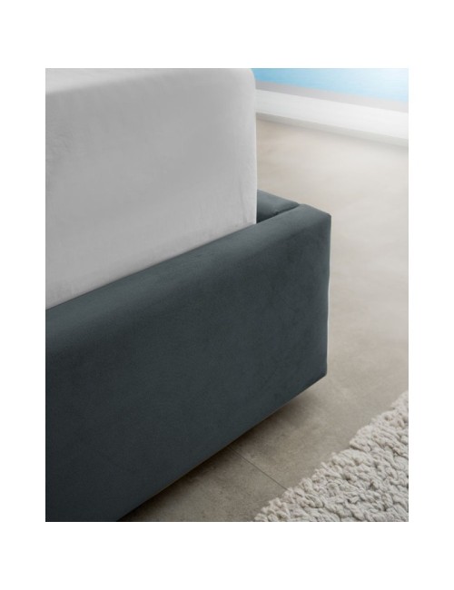 Letto matrimoniale Wilma imbottito con contenitore in tessuto Vogue colore blu pacific