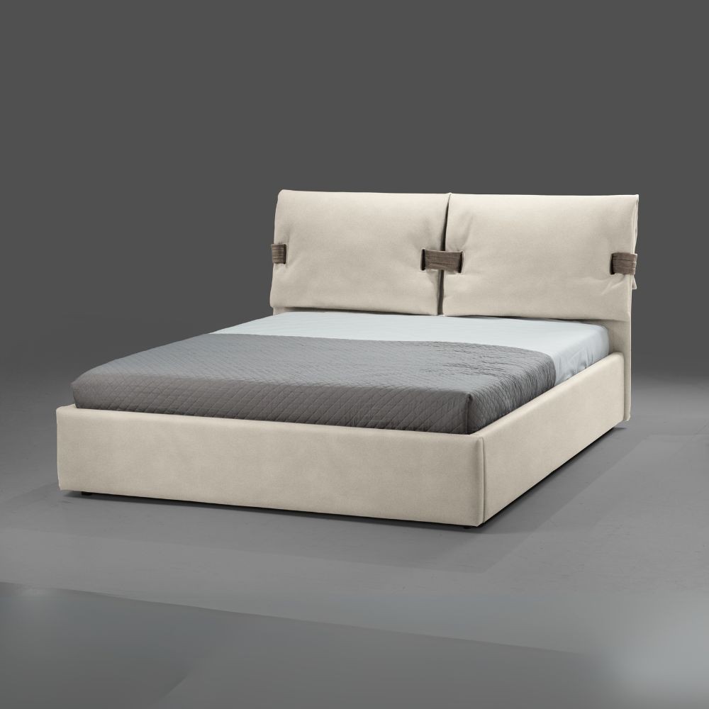 Letto matrimoniale contenitore Grenoble tessuto beige 176x218x118H