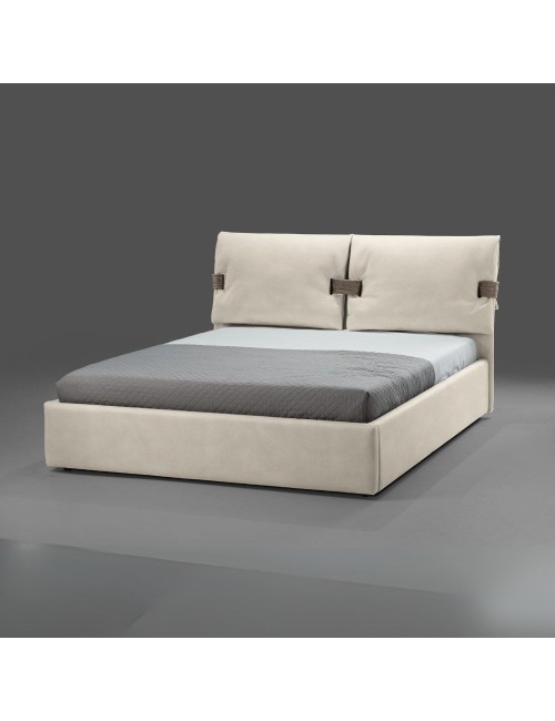 Letto matrimoniale contenitore Grenoble tessuto beige 176x218x118H