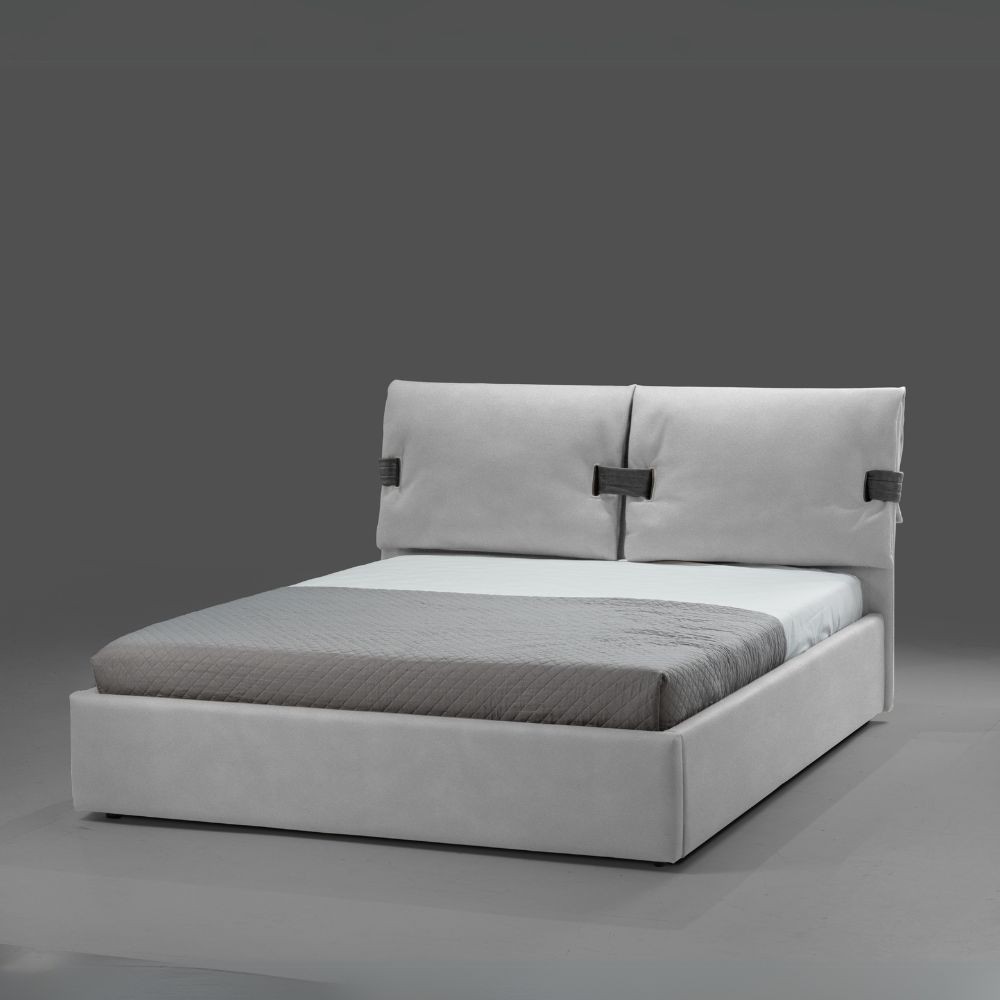 Letto matrimoniale contenitore Grenoble tessuto grigio ghiaccio 176x218x118H