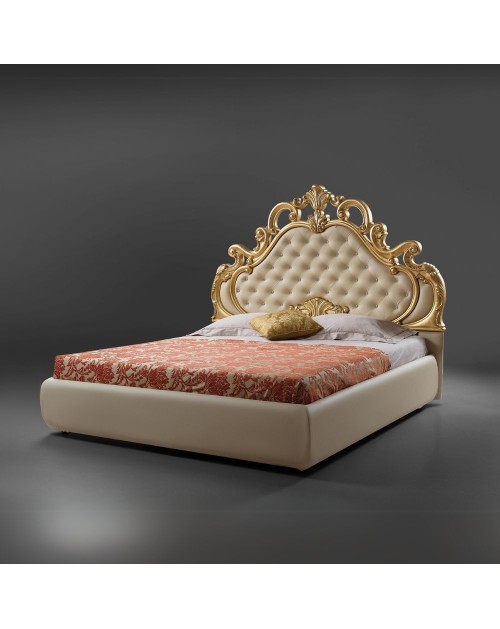 Letto matrimoniale contenitore Aleksandra ecopelle crema testiera trapuntata con pietre cristallo 180x212x154H