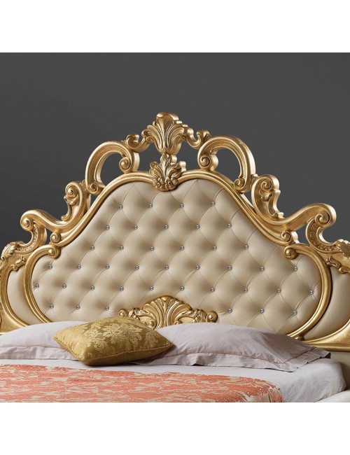 Letto matrimoniale contenitore Aleksandra ecopelle crema testiera trapuntata con pietre cristallo 180x212x154H