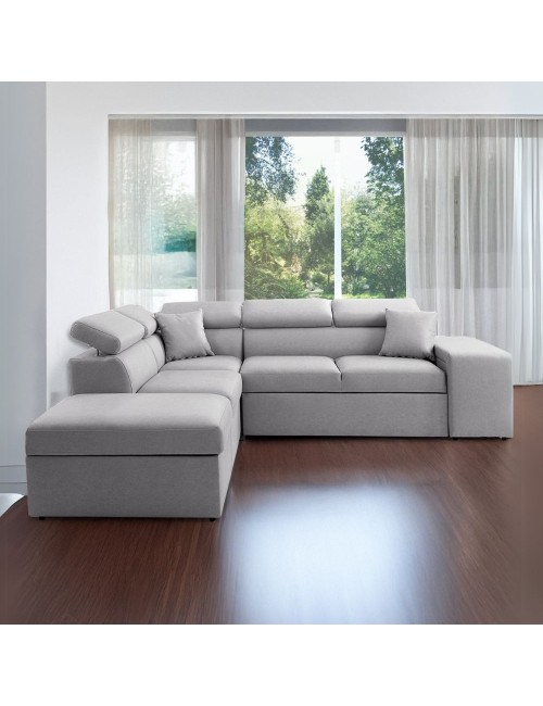 Divano letto angolare reversibile NewBelen grigio pouf contenitore 280x230x77H