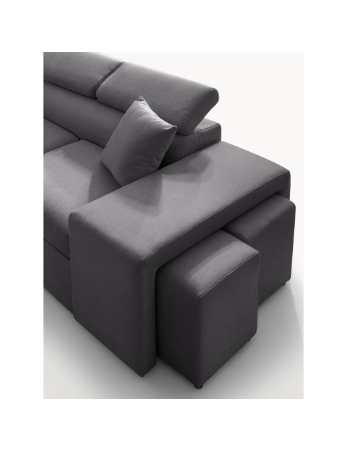 Divano letto angolare reversibile NewBelen grigio scuro pouf contenitore 280x230x77H