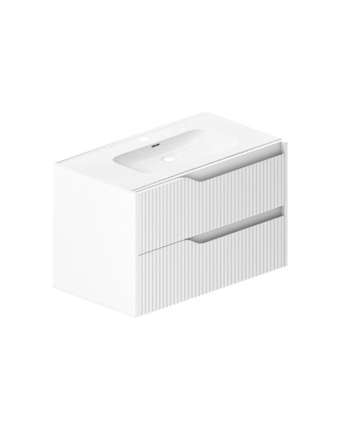 Mobile bagno sospeso Soho colore bianco opaco con cassetti effetto cannettato 80x45x50H