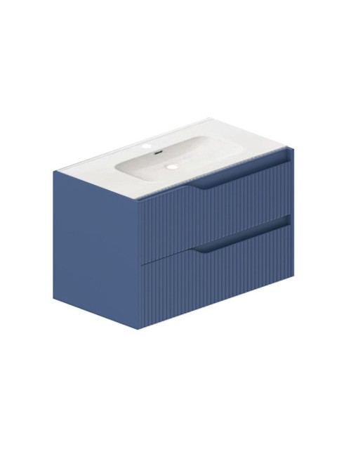 Mobile bagno sospeso Soho colore azzurro opaco con cassetti effetto cannettato 80x45x50H