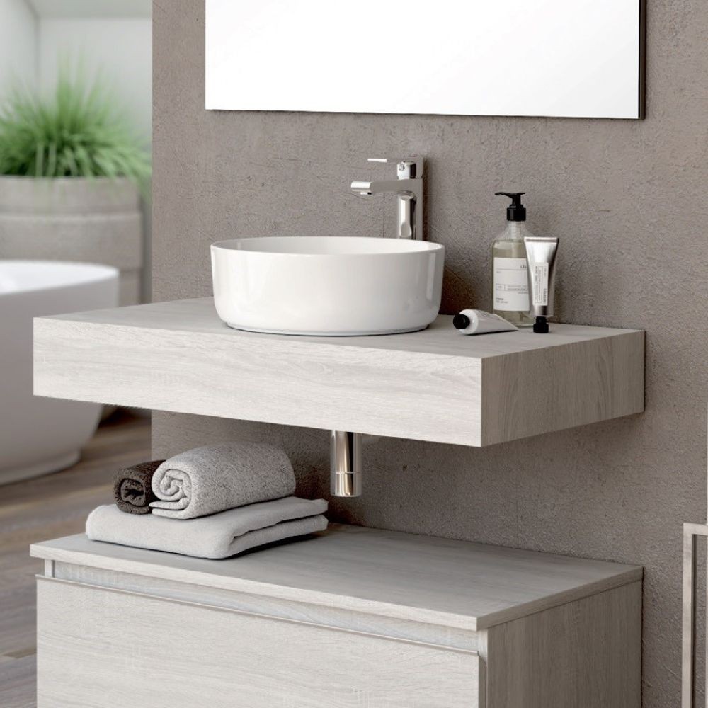 Mensola bagno rovere grigio ghiaccio per lavabo d’appoggio Ely 120x45: eleganza e funzionalità per il tuo bagno