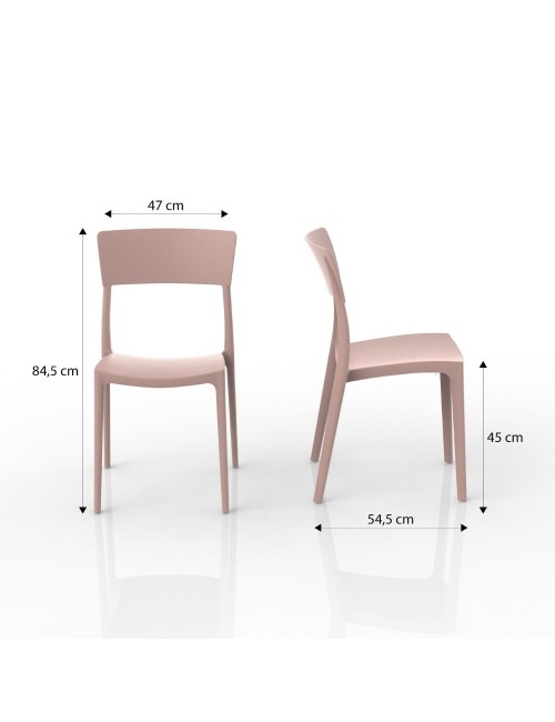 Sedia in polipropilene colore rosa antico design minimal Zen