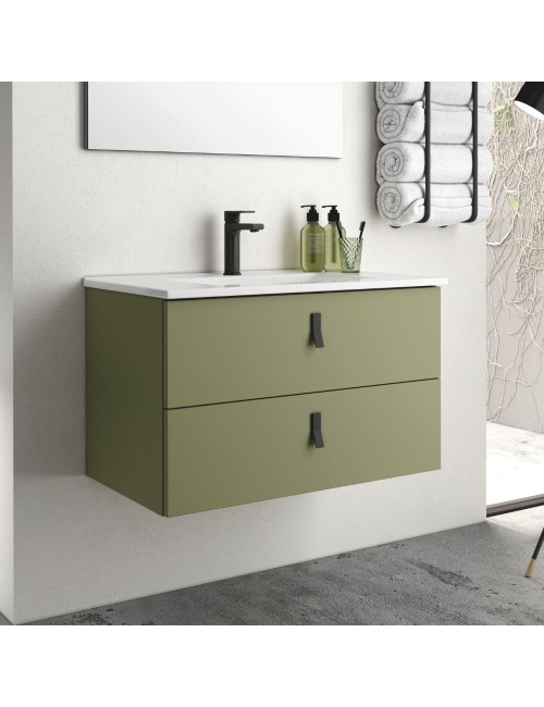 Mobile bagno sospeso colore verde oliva 2 cassetti Invicta 80x45x48H