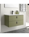 Mobile bagno sospeso colore verde oliva 2 cassetti Invicta 80x45x48H