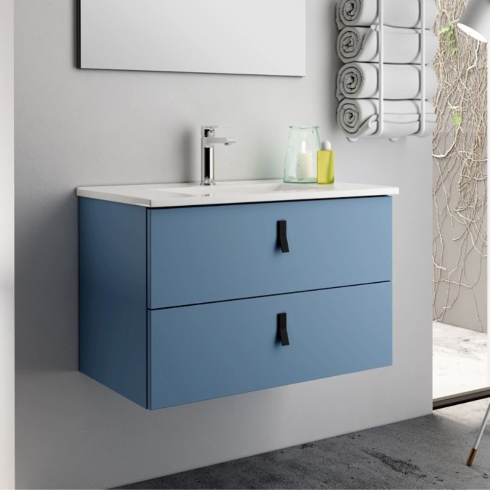 Mobile bagno sospeso colore blu 2 cassetti Invicta 60x45x48H