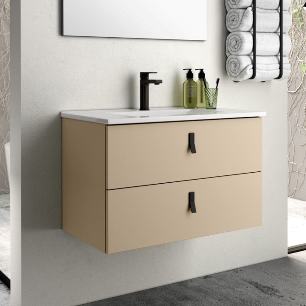 Mobile bagno sospeso colore cappuccino 2 cassetti Invicta 60x45x48H