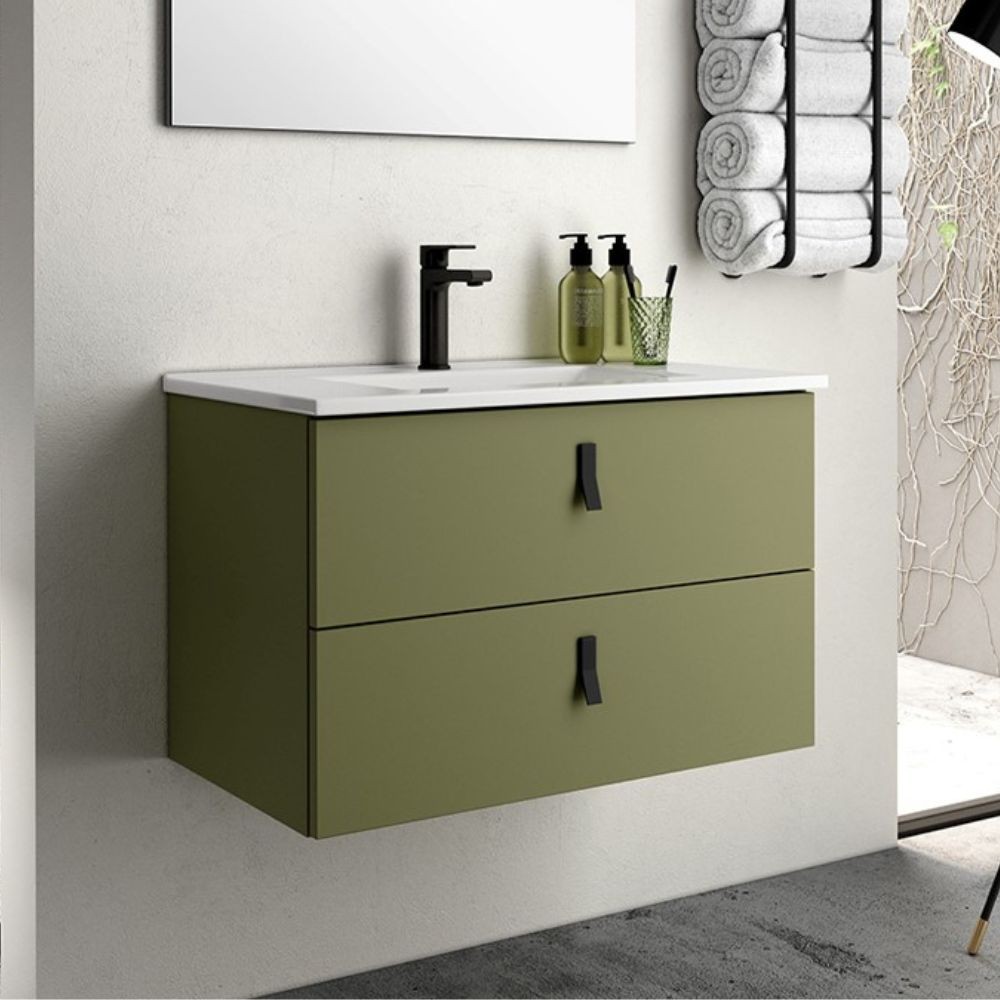 Mobile bagno sospeso colore verde oliva 2 cassetti Invicta 60x45x48H