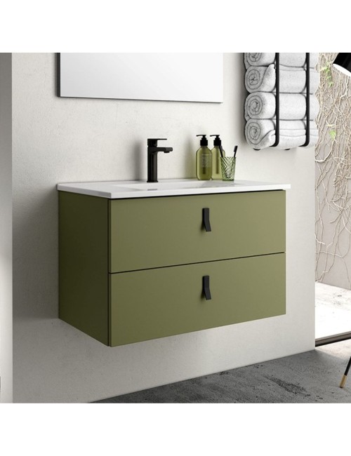 Mobile bagno sospeso colore verde oliva 2 cassetti Invicta 60x45x48H