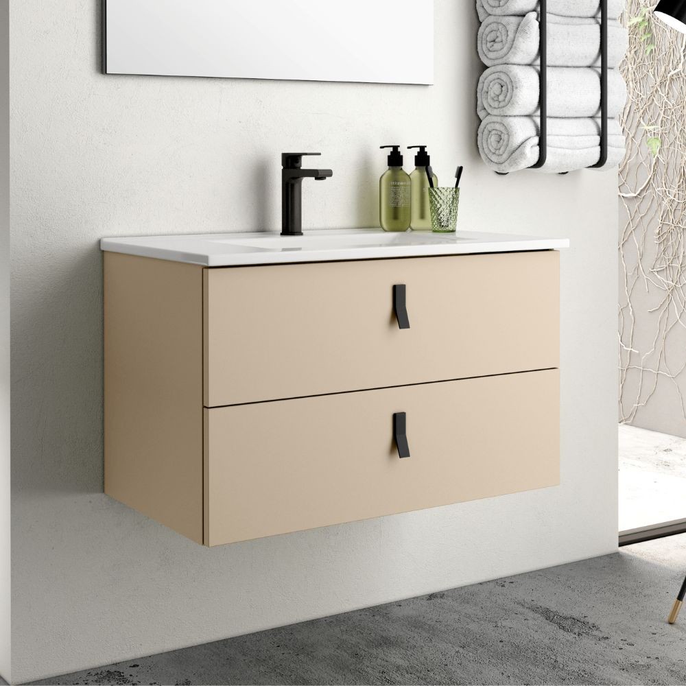 Mobile bagno sospeso colore cappuccino 2 cassetti Invicta 80x45x48H