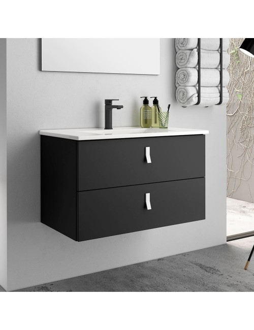 Mobile bagno sospeso colore nero 2 cassetti Invicta 80x45x48H