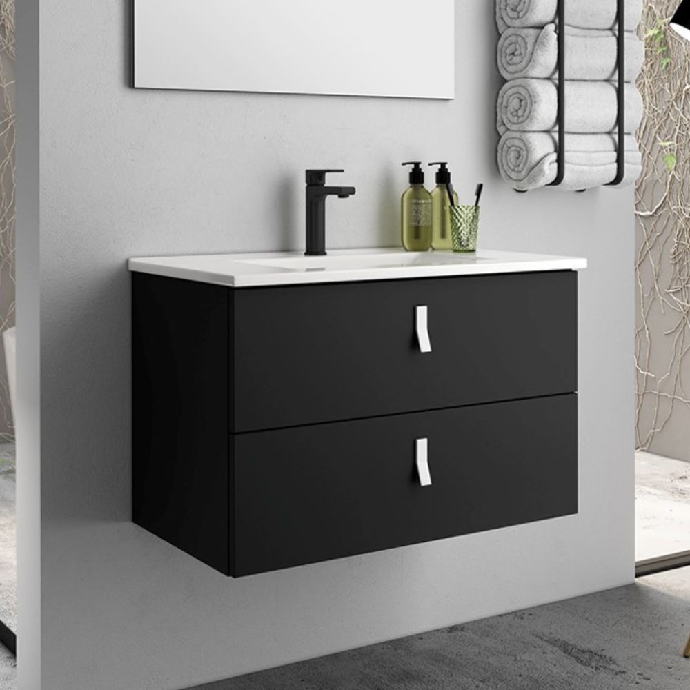 Mobile bagno sospeso colore nero 2 cassetti Invicta 60x45x48H