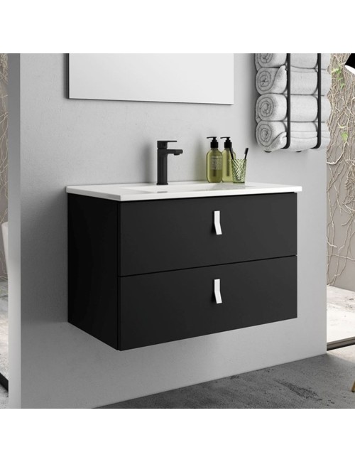 Mobile bagno sospeso colore nero 2 cassetti Invicta 60x45x48H