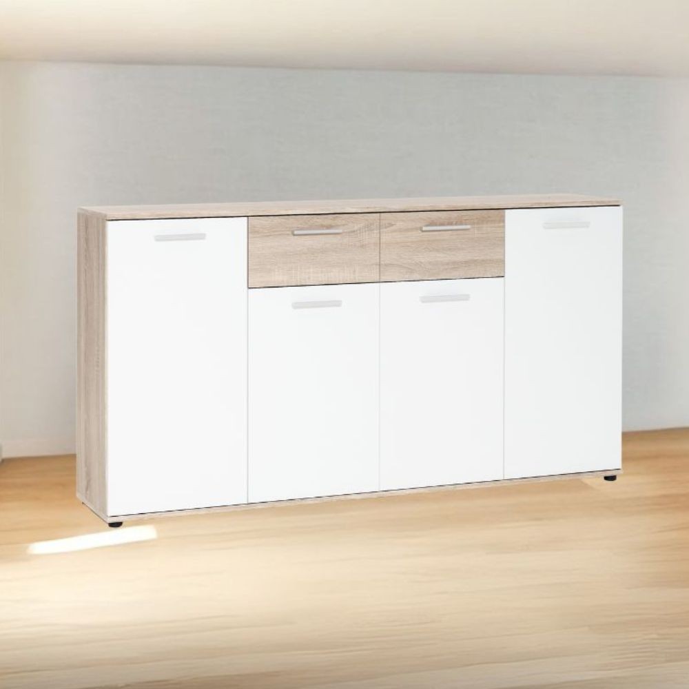 Mobile multiuso Jacky3 4 ante bianco e 2 cassetti rovere 160x35x85H: eleganza e funzionalità per ogni ambiente