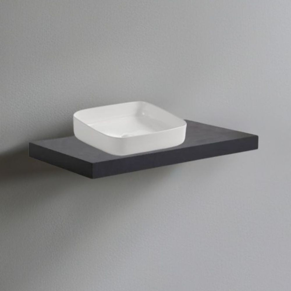 Mensolone da bagno antracite 80x48 con lavabo da appoggio bianco: minimalismo e funzionalità per un bagno moderno