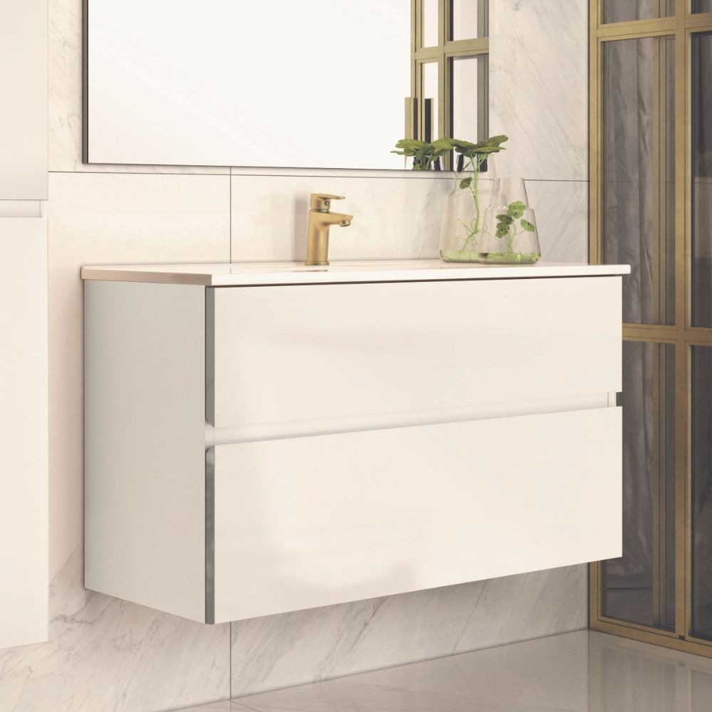 Mobile bagno sospeso bianco laccato Londres 2 cassetti 100x45x59H