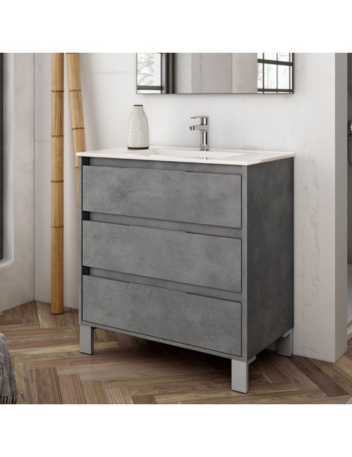 Mobile bagno Bolton colore cemento 80x45x84H con 3 cassetti: design moderno e funzionalità senza compromessi