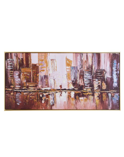 Quadro olio su tela città 120x60 cornice colore nero QUADRO2