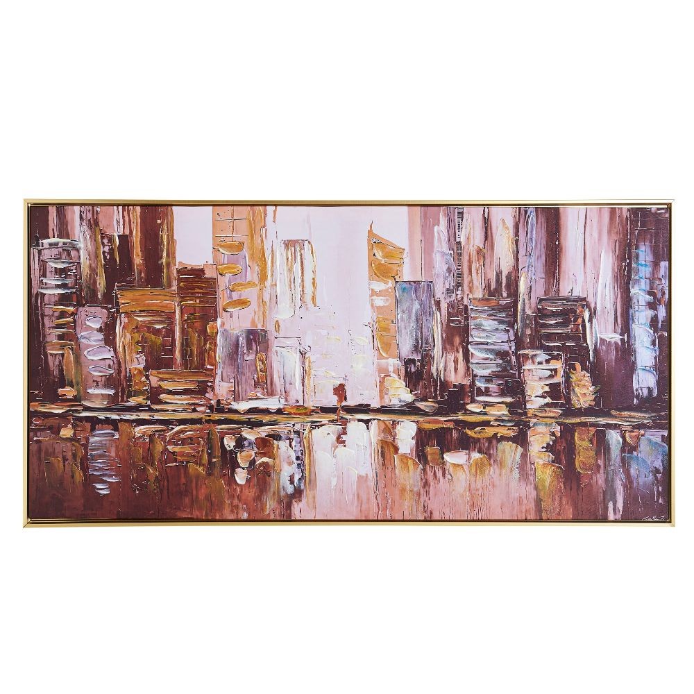 Quadro olio su tela città 120x60 cornice colore nero QUADRO2