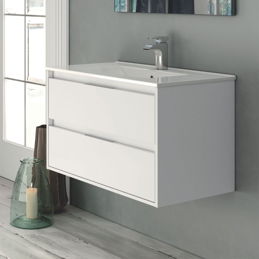 Mobile bagno sospeso Bolton colore bianco laccato lucido 60x45x48H 2 cassetti: design moderno e funzionalità