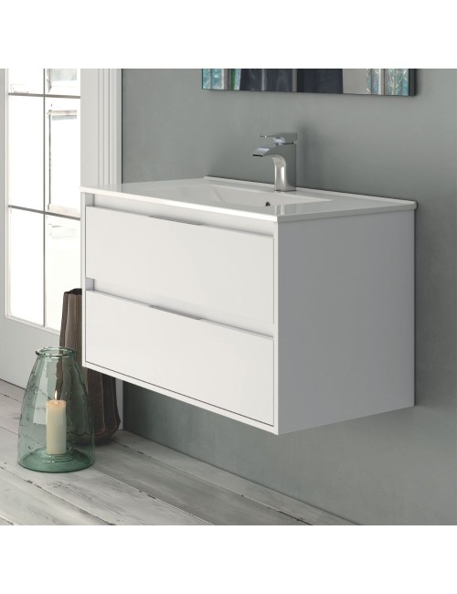 Mobile bagno sospeso Bolton colore bianco laccato lucido 60x45x48H 2 cassetti: design moderno e funzionalità