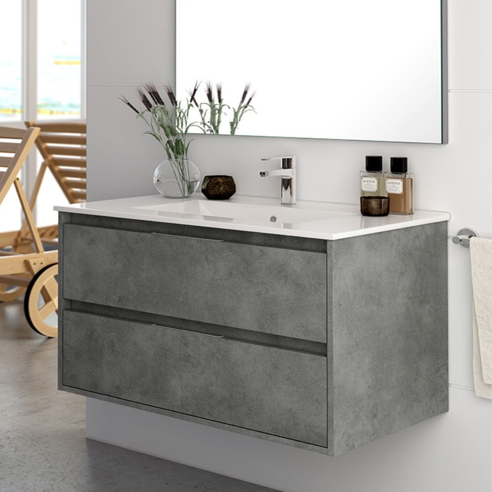 Mobile bagno sospeso Bolton colore cemento 80x45x48H 2 cassetti: design moderno e funzionalità