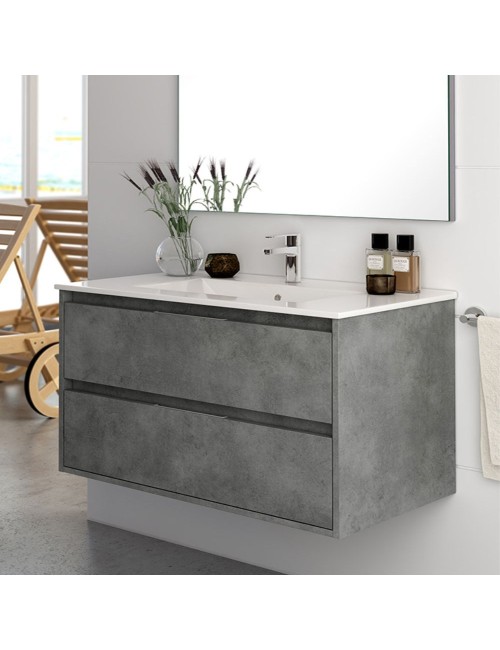 Mobile bagno sospeso Bolton colore cemento 80x45x48H 2 cassetti: design moderno e funzionalità