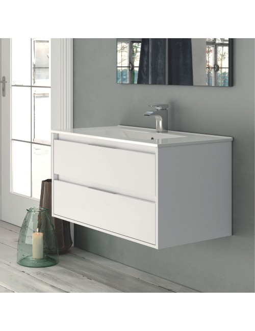 Mobile bagno sospeso Bolton colore bianco laccato lucido 80x45x48H 2 cassetti: design moderno e funzionalità