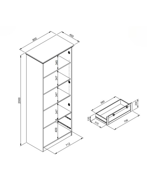 Vetrina 2 ante e 2 cassetti rovere anticato Timber52A 80x45x200H Il fascino del legno naturale nella tua casa