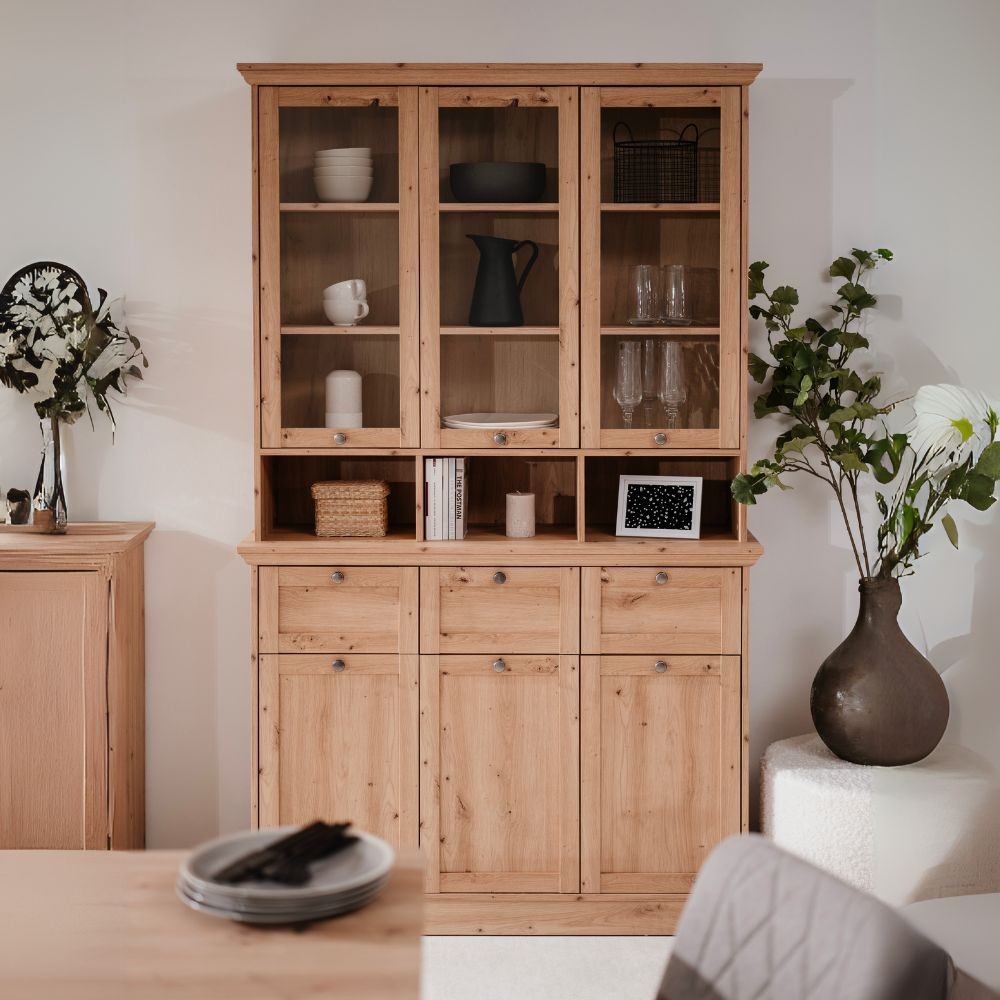 Credenza con vetrina Timber54A 120x40x200H Il fascino del legno naturale nella tua casa