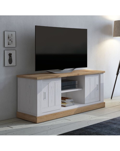 Mobile porta TV colore pino bianco e rovere vano a giorno e 2 ante scorrevoli AnthonyIII 145x46x60H