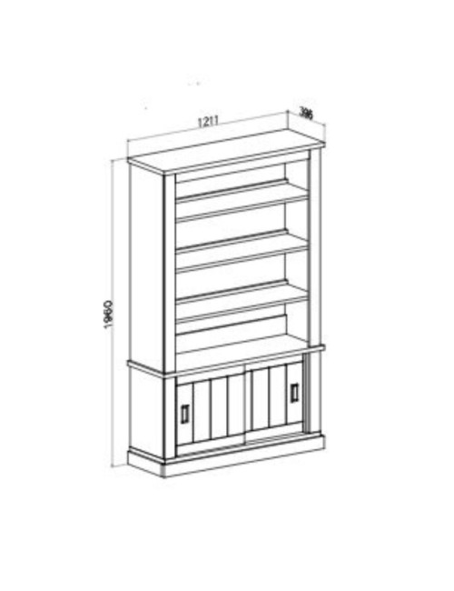 Credenza Libreria colore pino bianco e rovere 3 ripiani e 2 ante scorrevoli AnthonyIII 121.5x39,6x196H