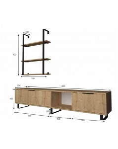 Parete attrezzata 180 cm. porta tv e libreria rovere Zenon