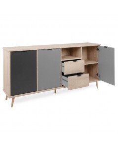 Credenza Epik 52 3 Ante 2 Cassetti 180x40x88,3 Rovere Antracite Grigio