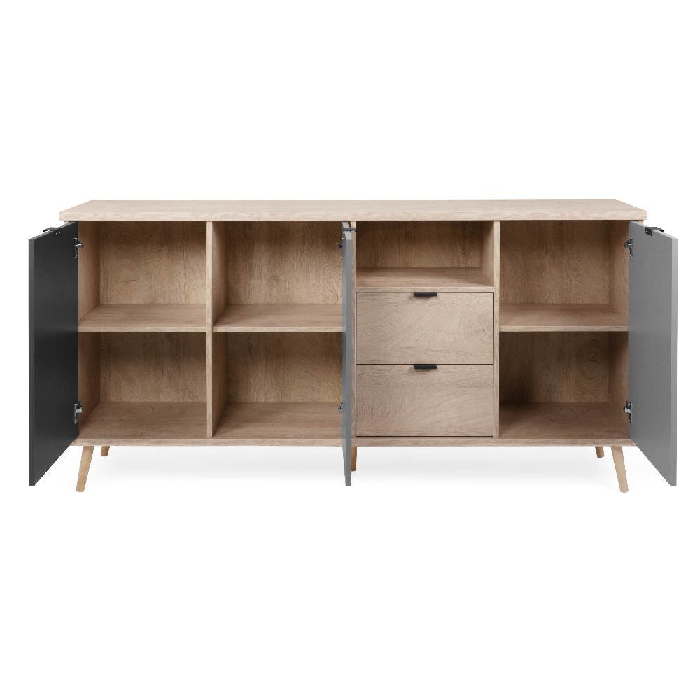 Credenza Epik52 con 3 ante 2 cassetti 180x40x88,3 colore rovere antracite grigio